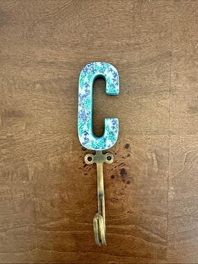 Anthropologie Decorative Letter C Wall Hook in Blue-Green Floral